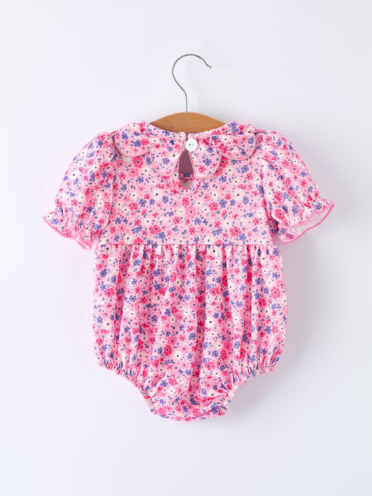 Girls Valentine's Day Floral Ruffle Smocking Baby Bubble Romper