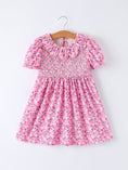 Load image into Gallery viewer, Girls Valentine's Day Floral Ruffle Smocking Dress
