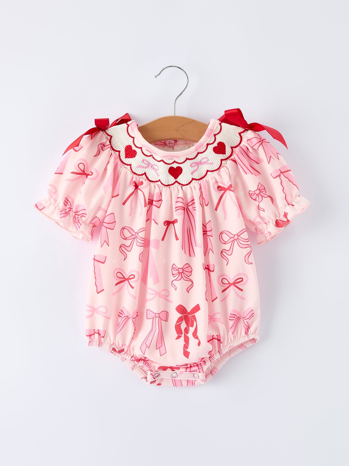 Girls' Valentine's Day Heart Bow Embroidered Baby Romper