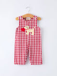Load image into Gallery viewer, Valentine Red Plaid Boys Romper with Applique Heart Dog Detail
