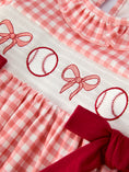 Load image into Gallery viewer, Baseball Embroidery Smocked Ruffle Plaid Girl Dress
