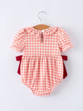 Load image into Gallery viewer, Girls Baseball Bow Smocking Embroidery Plaid Romper
