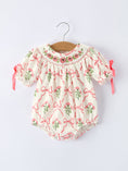 Load image into Gallery viewer, PREORDER Spring Floral Smocking Embroidery Bow Baby Girls Romper
