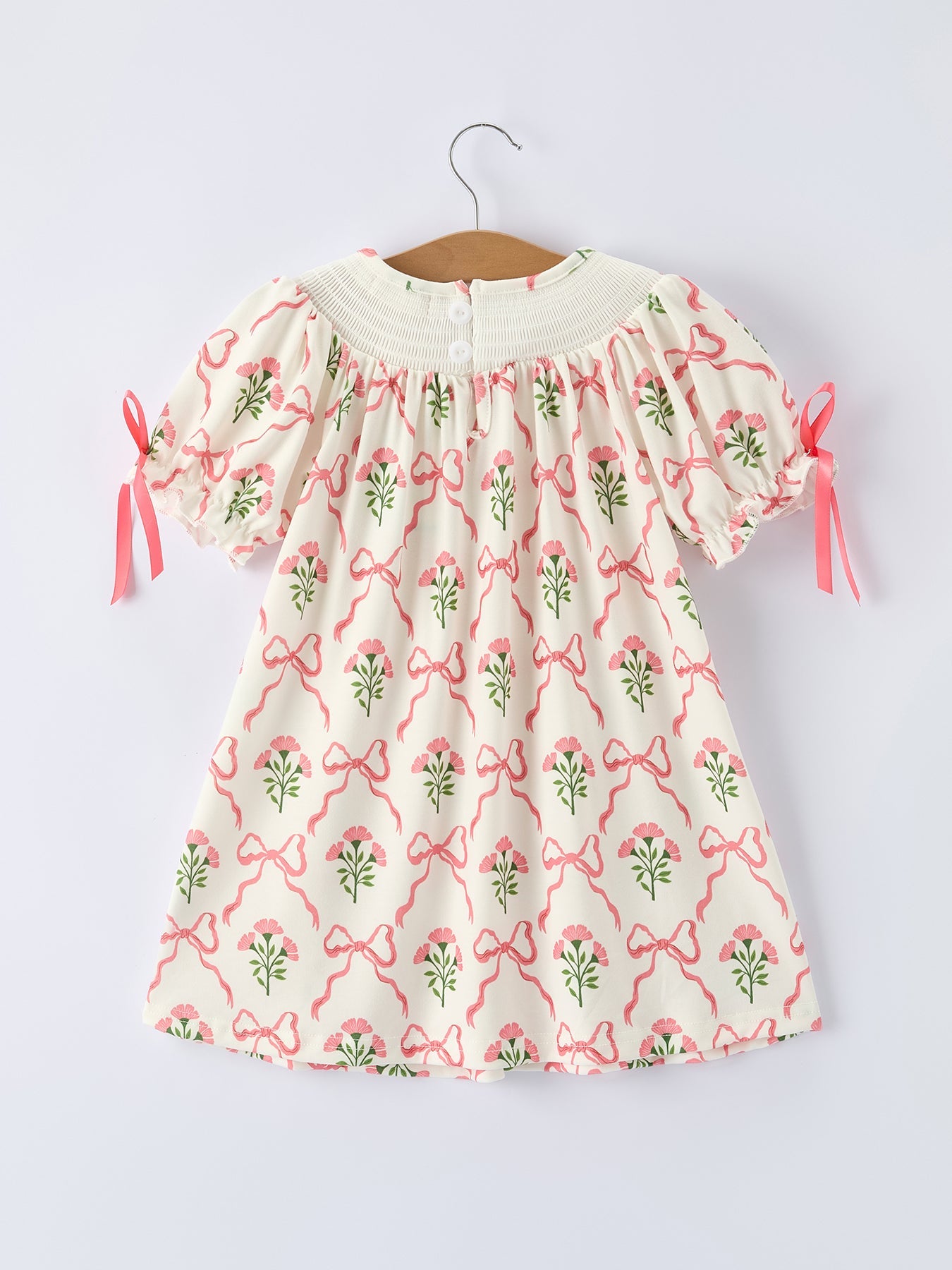 PREORDER Spring Floral Smocking Embroidery Bow Girls Dress