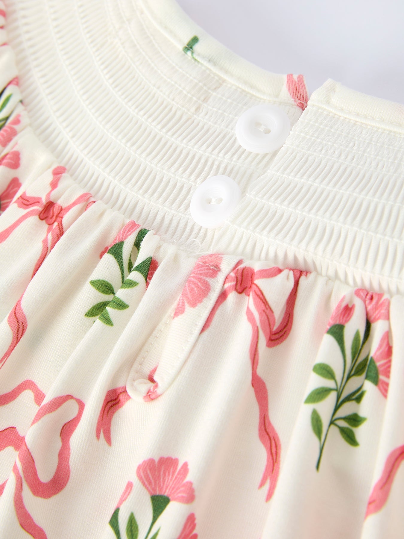 PREORDER Spring Floral Smocking Embroidery Bow Girls Dress
