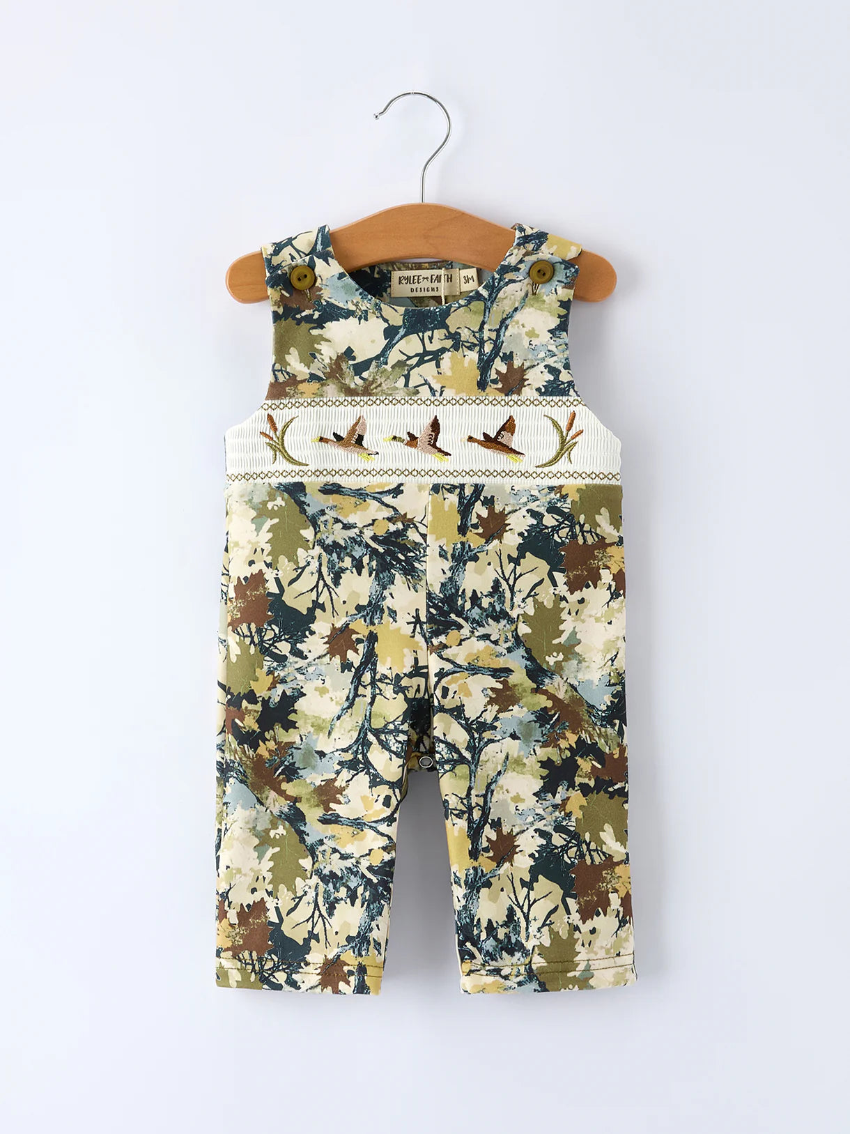 Camo Duck Smocking Embroidery Baby Boy Romper