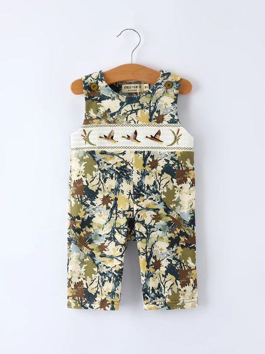 Camo Duck Smocking Embroidery Baby Boy Romper