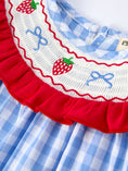 Load image into Gallery viewer, Girls Summer Strawberry Bow Embroidered Smocked Dress

