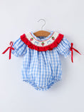 Load image into Gallery viewer, Baby Girls Summer Strawberry Bow Embroidered Smocked Romper
