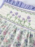 Load image into Gallery viewer, Spring Purple Floral Embroidered Smocked Bow Girl Dress
