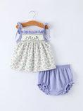 Load image into Gallery viewer, Purple Floral Smocked Embroidery Baby Girls Bloomers Set
