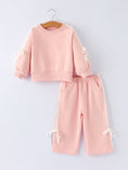 Load image into Gallery viewer, Girls Pink Bow Trim Sweatshirt and Pants Set
