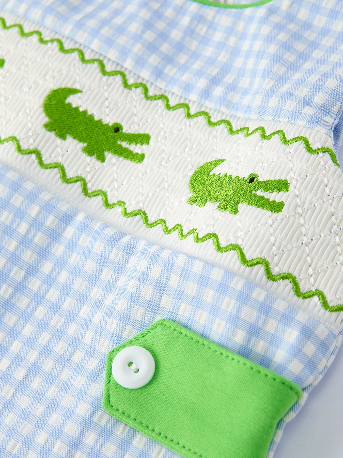PREORDER Baby Boys Summer Crocodile Embroidered Smocked Romper