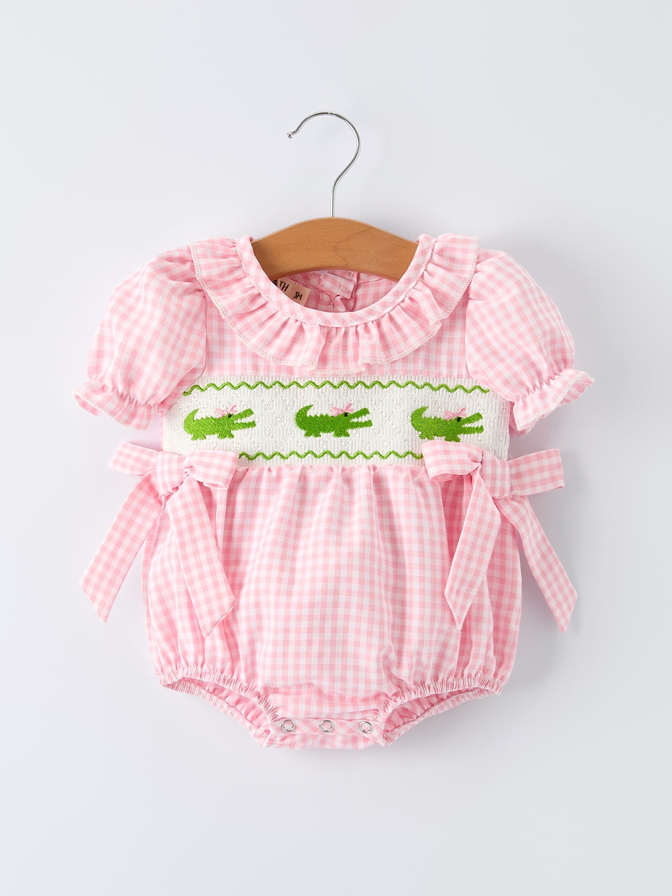 PREORDER Baby Girls Summer Crocodile Embroidered Smocked Romper