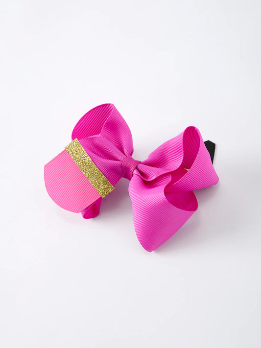 Back-to-school Pencil Bow Girls Hair Clips - Rose Red