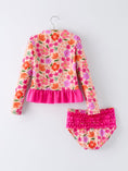 Load image into Gallery viewer, Summer Floral Ruffle Long Sleeve Girl Swimwear Set
