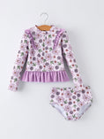 Load image into Gallery viewer, Summer Purple Floral Long Sleeve Girl Swimwear Set
