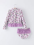 Load image into Gallery viewer, Summer Purple Floral Long Sleeve Girl Swimwear Set

