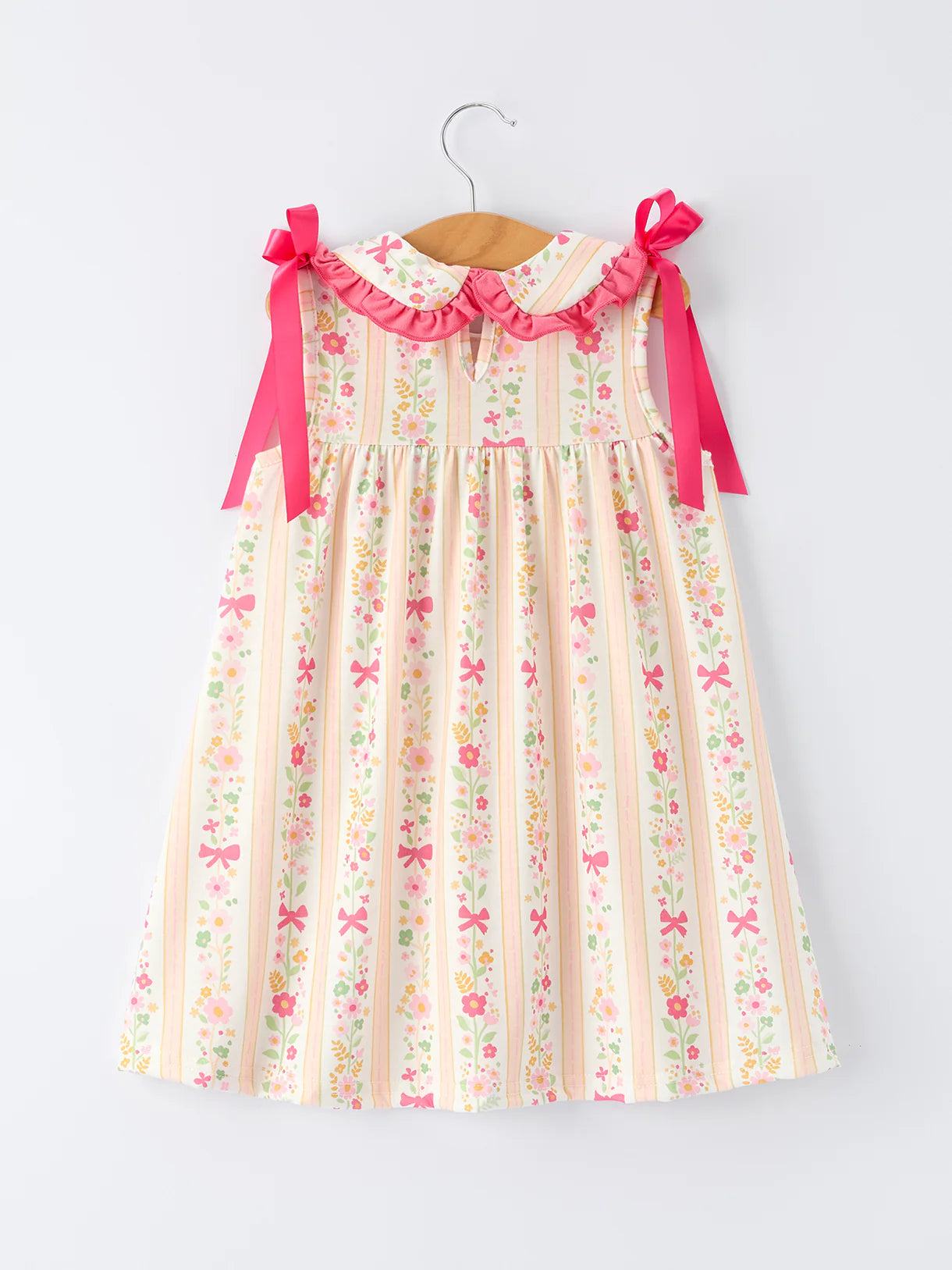 Summer Floral Bow Ruffle Girls Dress