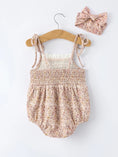 Load image into Gallery viewer, Summer Organic Cotton Floral Bow Spaghetti Strap Baby Girls Romper with Headband

