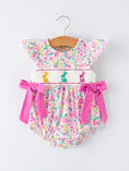 Load image into Gallery viewer, Easter Colorful Floral Bunny Bow Smocking Embroidery Baby Girl Romper
