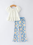 Load image into Gallery viewer, White Top And Daisy-Print Flared Pants Girl's Outfit
