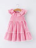 Load image into Gallery viewer, Spring  Pink Striped Ruffled Girls' Dress with Hat

