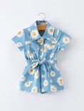 Load image into Gallery viewer, Spring Daisy Print Girls Blue Jumpsuit

