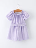 Load image into Gallery viewer, Spring Purple Short-sleeved Girls Jumpsuit
