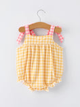 Load image into Gallery viewer, Fish Embroidery Smocking Plaid Baby Girl Romper
