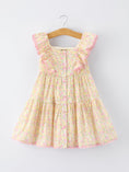 Load image into Gallery viewer, Spring Floral Girls Ruffle Dress With Bow Straw Hat Set
