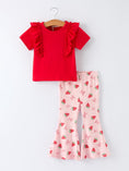 Load image into Gallery viewer, Strawberry Bow Girls Ruffle Top and Bell Bottoms Set

