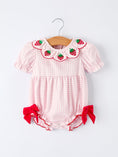 Load image into Gallery viewer, Baby Girls' Plaid Smocked Strawberry Applique Romper
