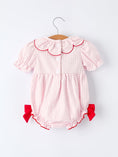 Load image into Gallery viewer, Baby Girls' Plaid Smocked Strawberry Applique Romper
