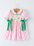 Load image into Gallery viewer, Spring Golf Embroidered Girls Smocked Bow Dress
