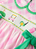Load image into Gallery viewer, Spring Golf Embroidered Girls Smocked Bow Dress
