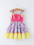 Load image into Gallery viewer, Summer Floral Girls Bow Ruffle Smocked Dress
