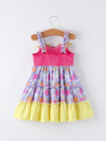 Load image into Gallery viewer, Summer Floral Girls Bow Ruffle Smocked Dress
