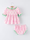 Load image into Gallery viewer, Spring Golf Embroidered Baby Girls Smocked Bow Bloomer Set

