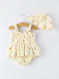 Load image into Gallery viewer, Muslin Floral Smocked Baby Romper with Matching Hat
