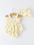 Load image into Gallery viewer, Muslin Floral Smocked Baby Romper with Matching Hat
