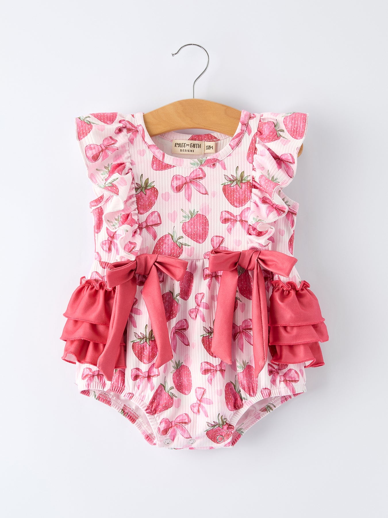 Summer Strawberry Bow Baby Girl Romper- Size 12m