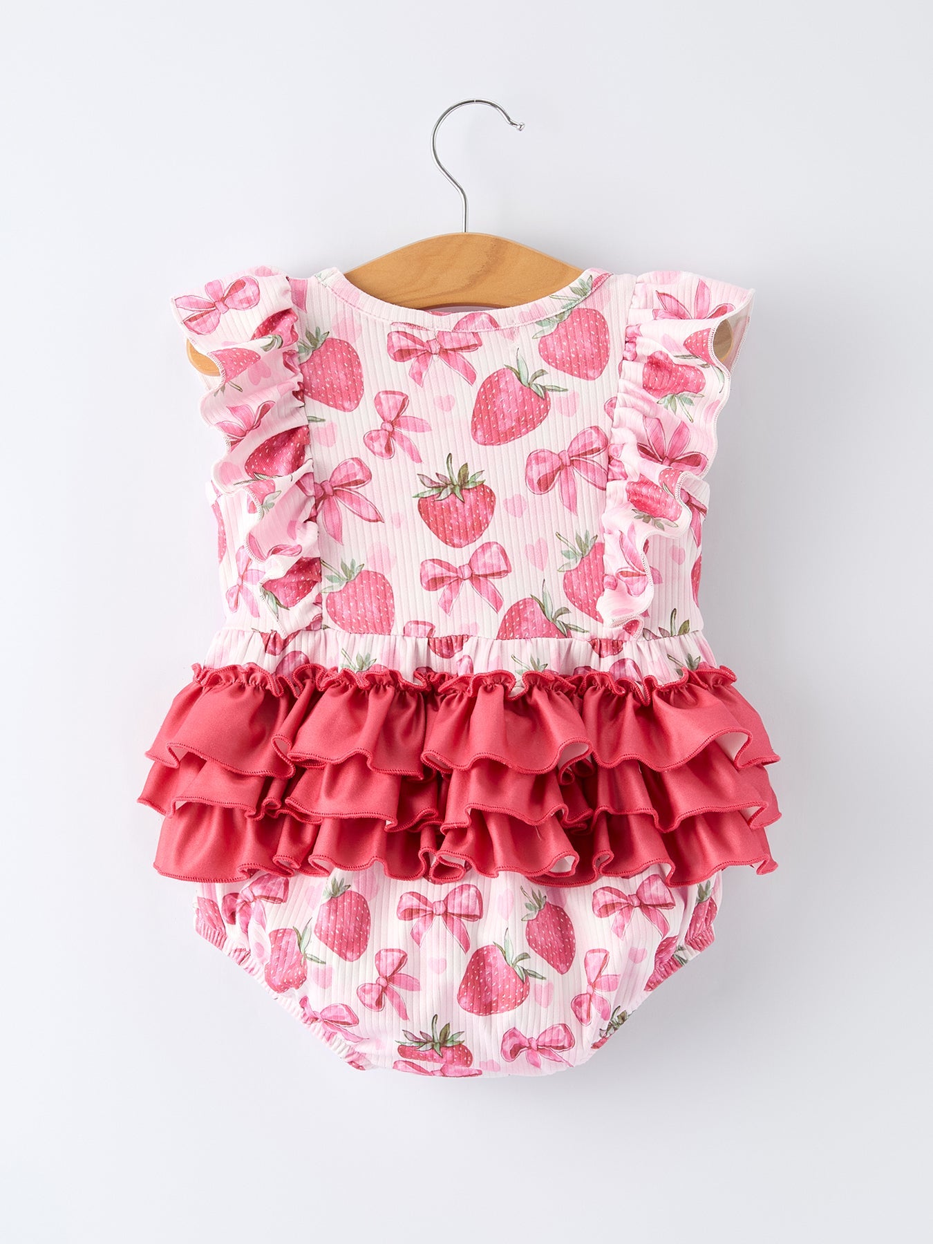 Summer Strawberry Bow Baby Girl Romper- Size 12m