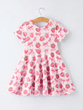 Load image into Gallery viewer, Summer Strawberry Bow Girls Short Sleeve Dress
