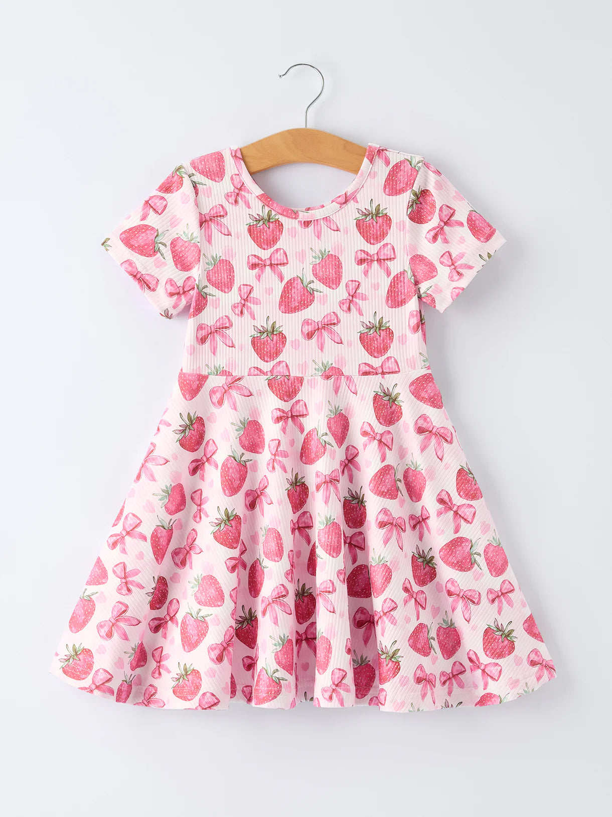Summer Strawberry Bow Girls Short Sleeve Dress