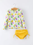 Load image into Gallery viewer, Summer Yellow Floral Print Girls Long Sleeve Swim Set
