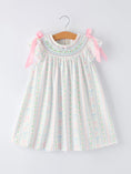 Load image into Gallery viewer, Girl Bow Stripe Smocked Dress
