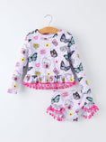 Load image into Gallery viewer, Girls Butterfly Long Sleeve Ruffle Swimsuit Set
