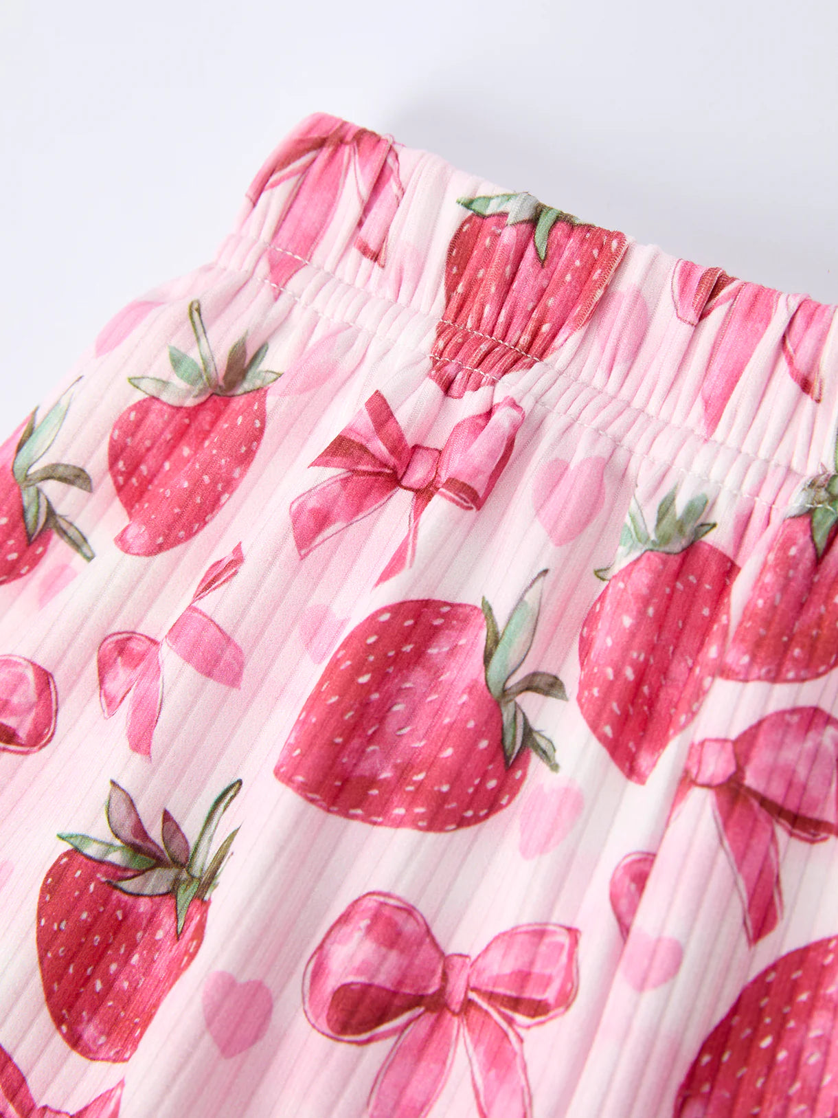 Spring Strawberry Bow Short Sleeve Shorts Pajama Set