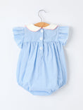 Load image into Gallery viewer, Blue Stripe Girl Romper Petal Peter Pan Collar Bow
